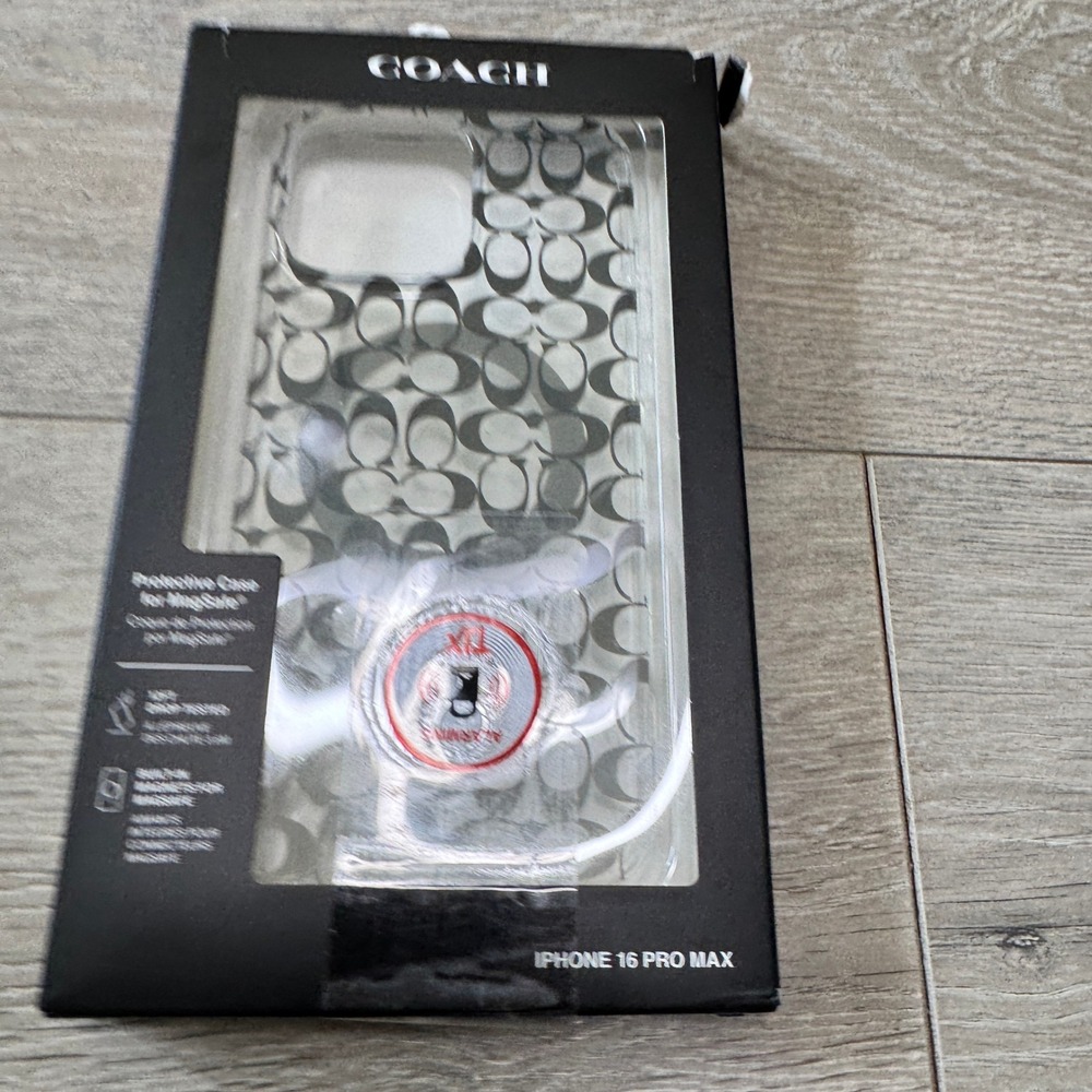 Coach iPhone 16 Pro Max Protective Case MagSafe Signature C Monogram Clear Grey